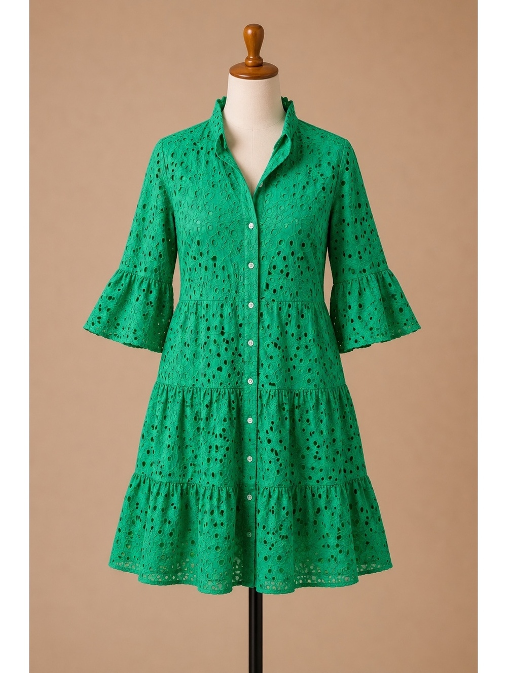 Anne Klein Green Eyelet Tiered Midi Dress Size S